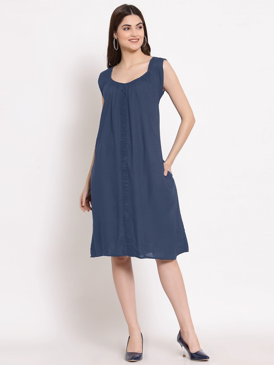 

PATRORNA Sleeveless A-Line Cotton Dress, Blue