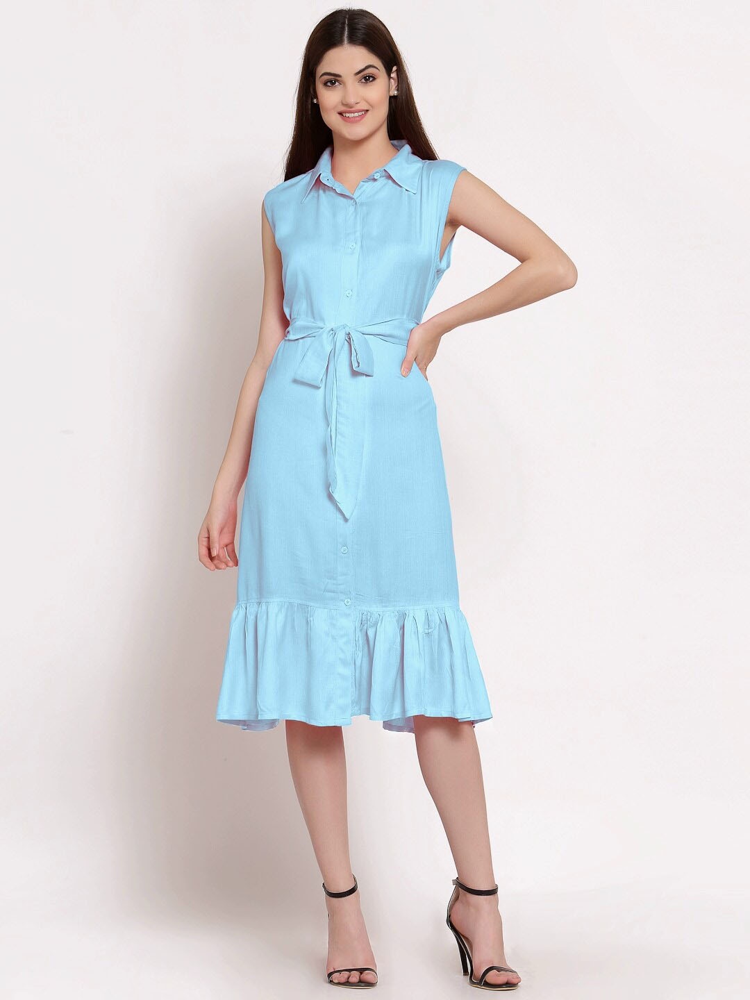 

PATRORNA Shirt Midi Cotton Dress, Blue