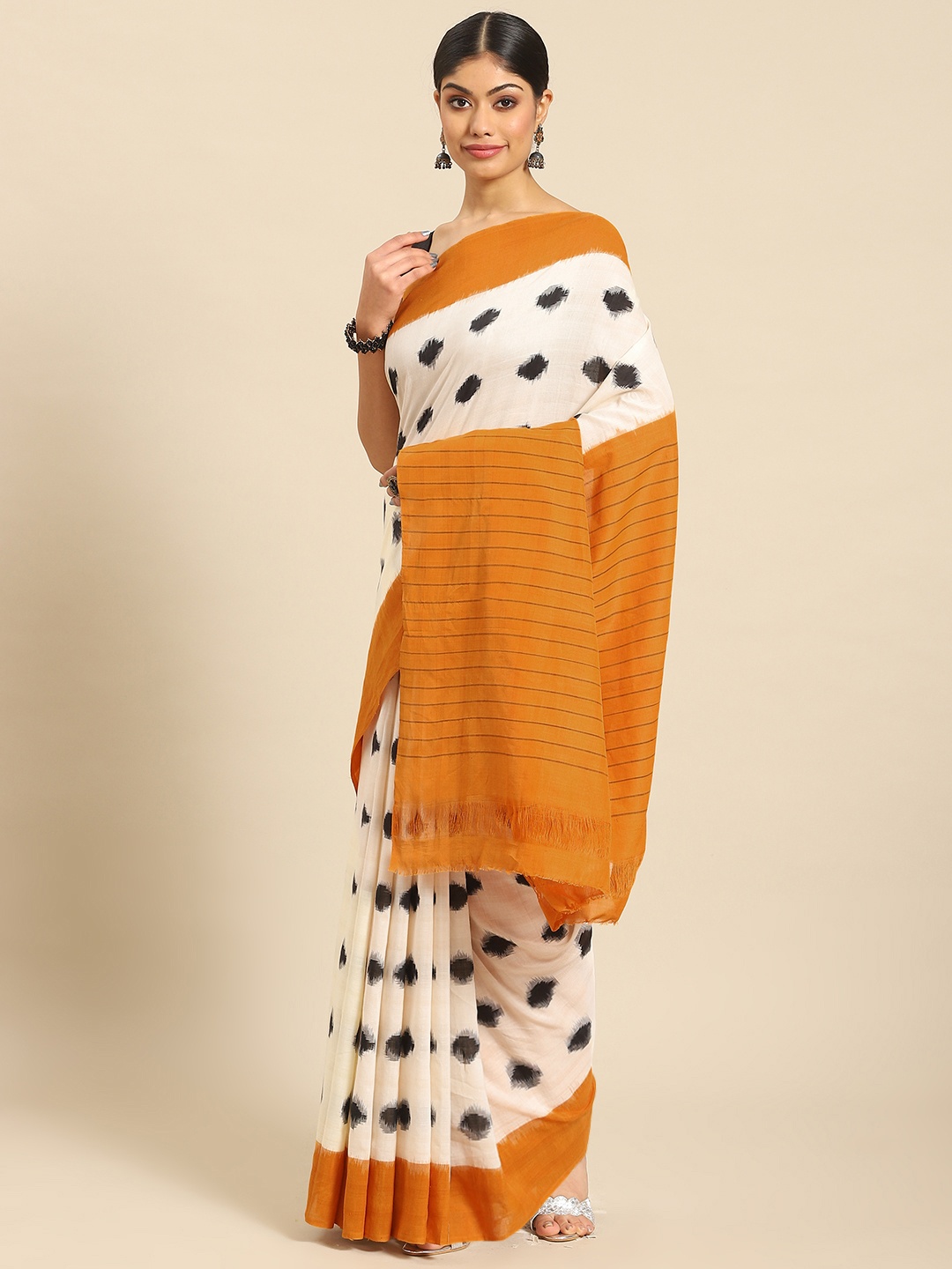 

ADITRI Handloom Pure Cotton Ikat Saree, Assorted