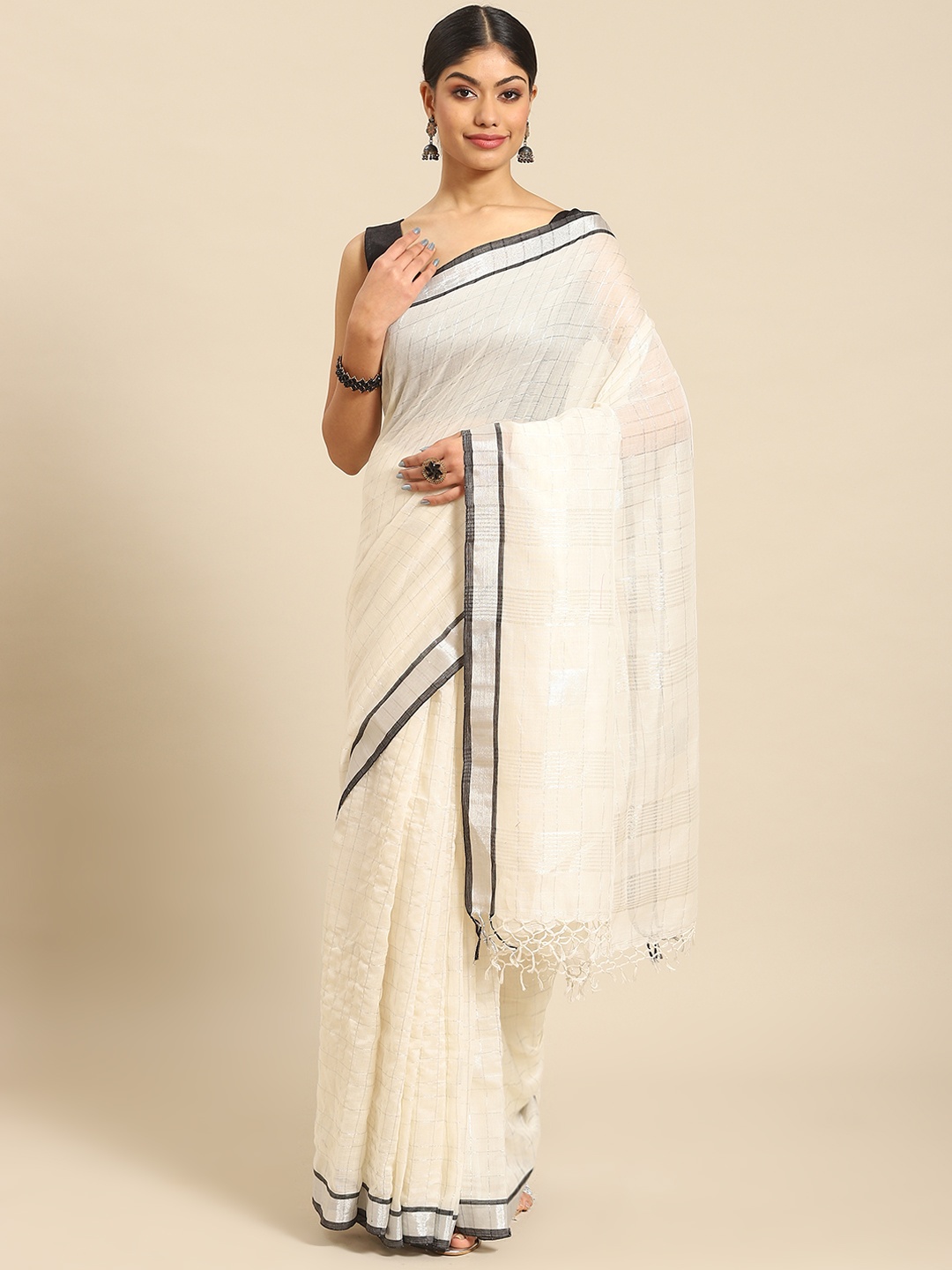 

ADITRI Handloom Pure Cotton Saree, Cream