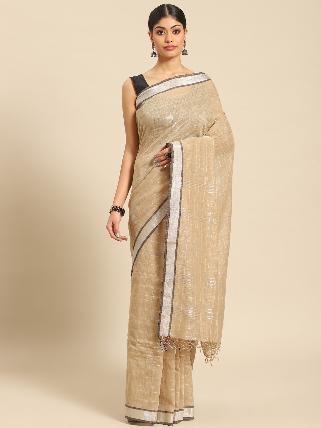 

ADITRI Handloom Pure Cotton Saree, Beige