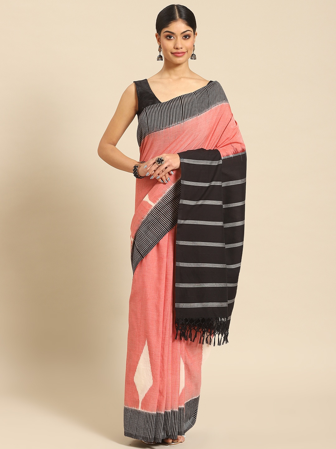 

ADITRI Handloom Pure Cotton Ikat Saree, Pink