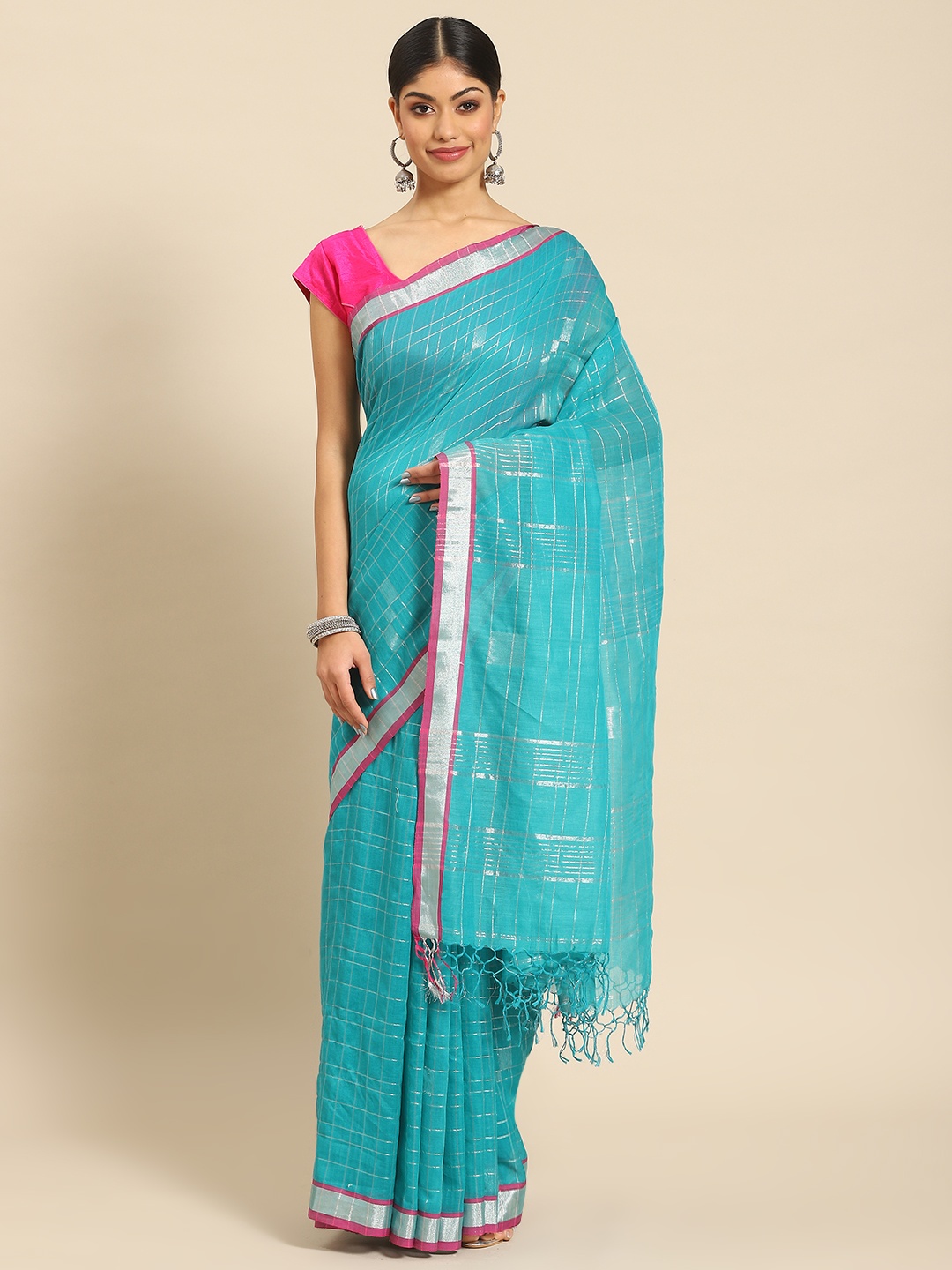 

ADITRI Handloom Pure Cotton Saree, Teal