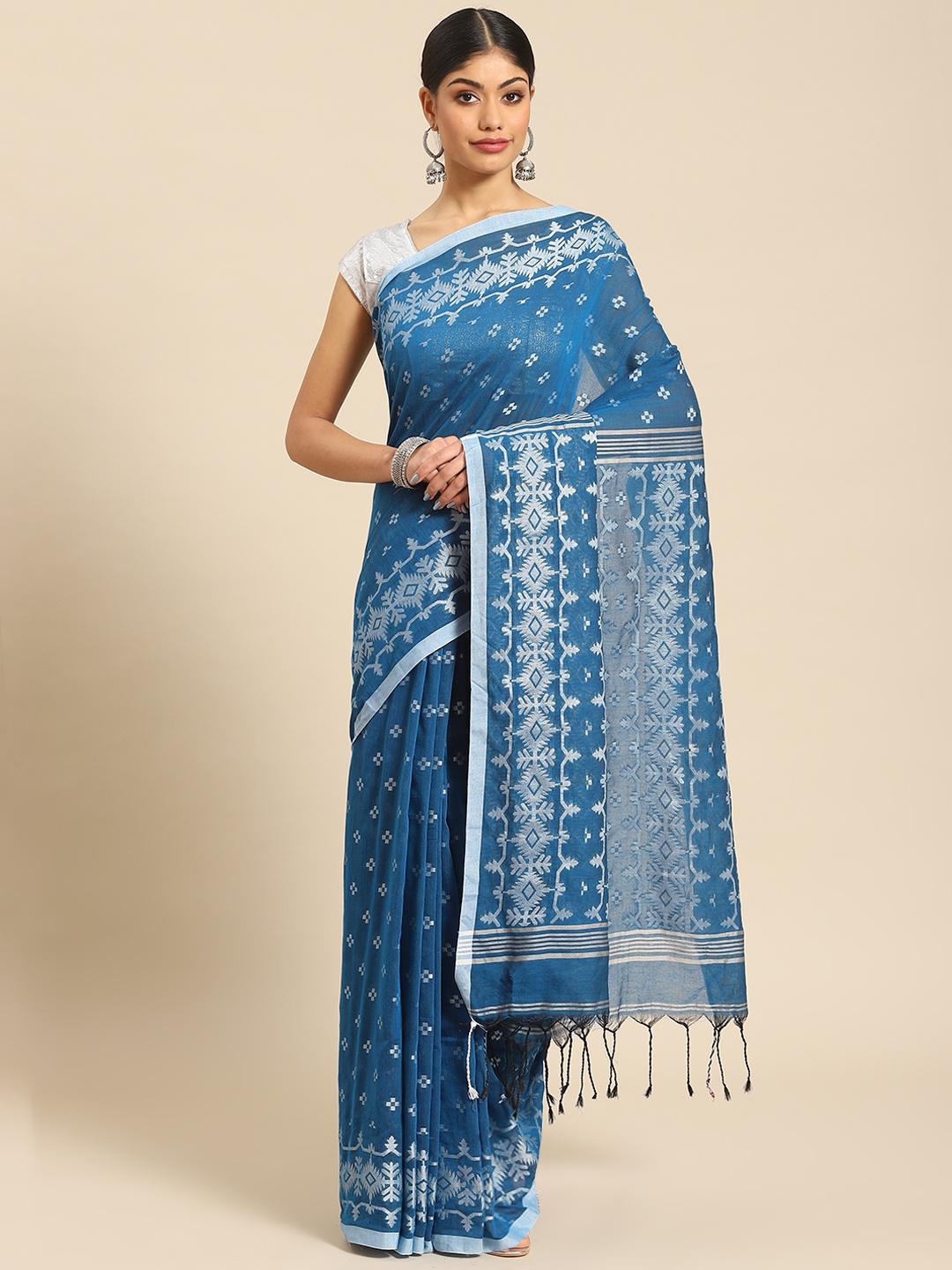 

ADITRI Handloom Pure Cotton Saree, Blue