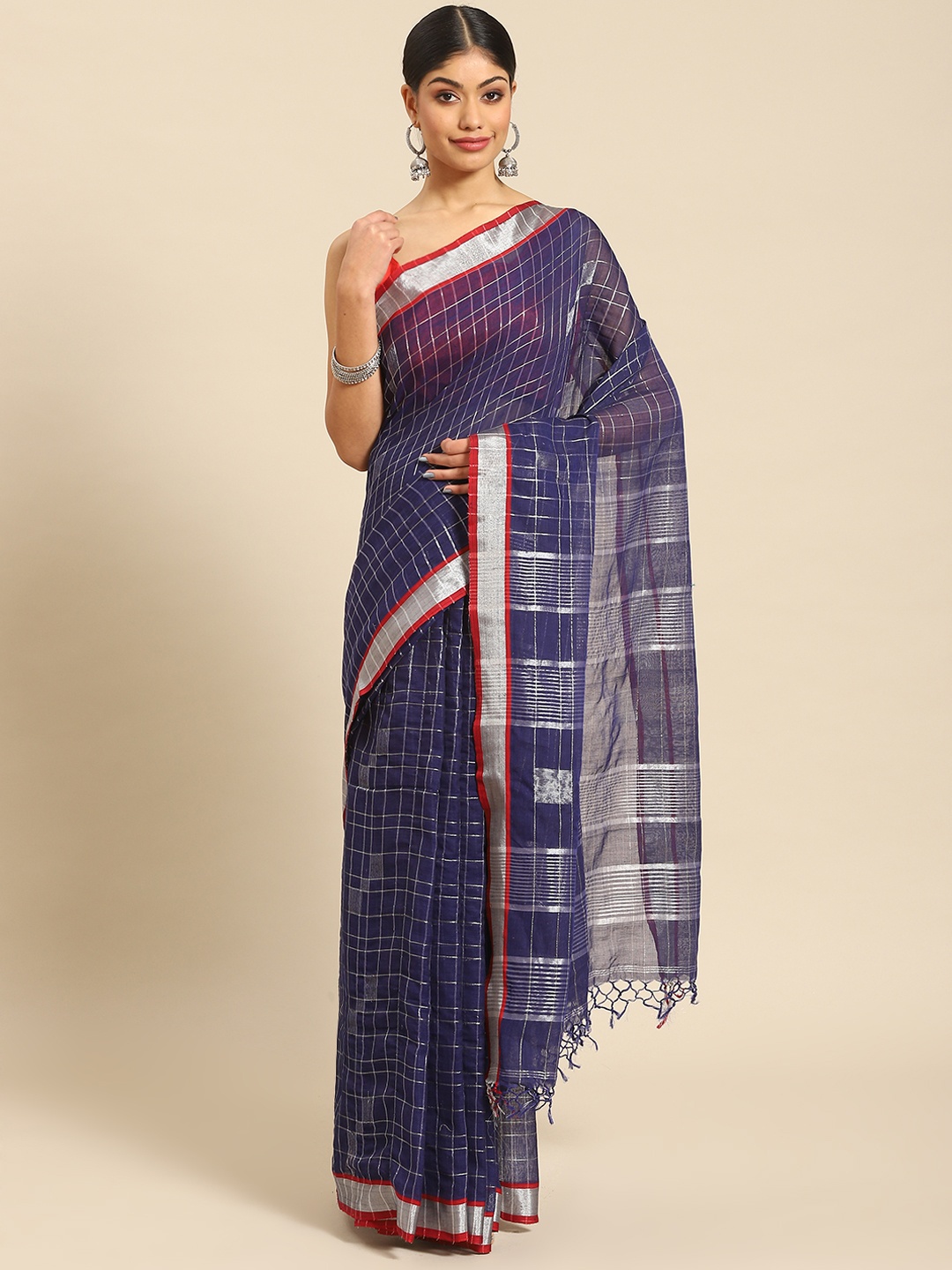 

ADITRI Handloom Pure Cotton Saree, Navy blue