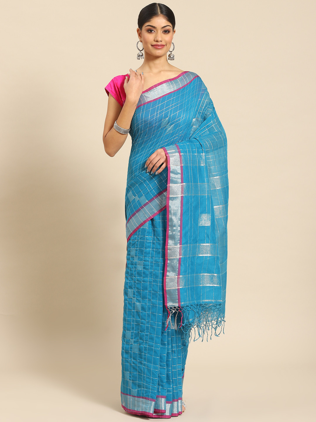 

ADITRI Handloom Pure Cotton Saree, Blue