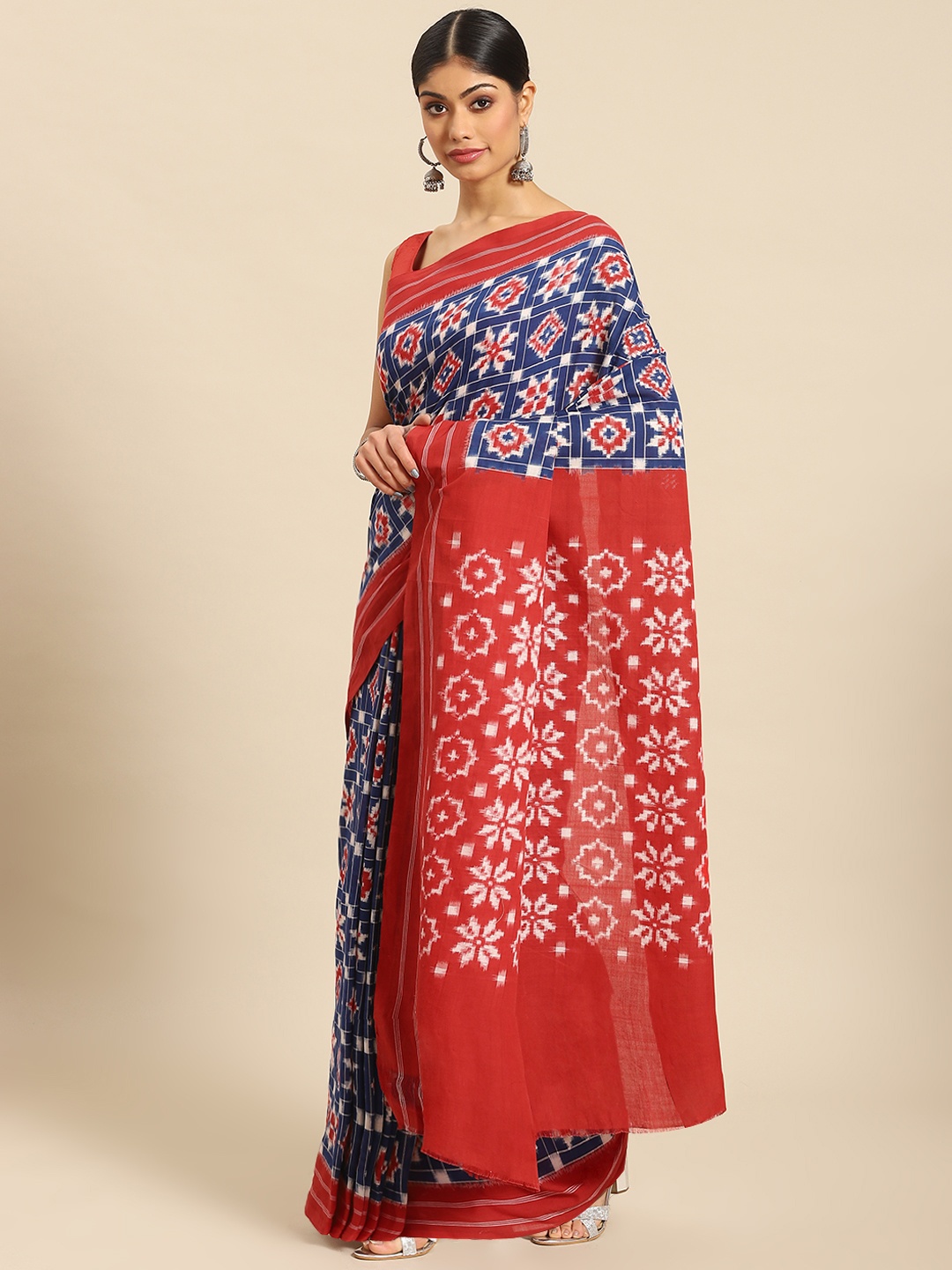 

ADITRI Handloom Pure Cotton Ikat Saree, Blue