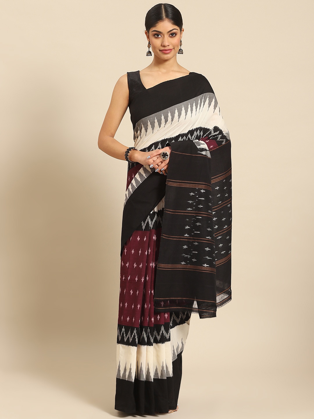 

ADITRI Handloom Pure Cotton Ikat Saree, Assorted