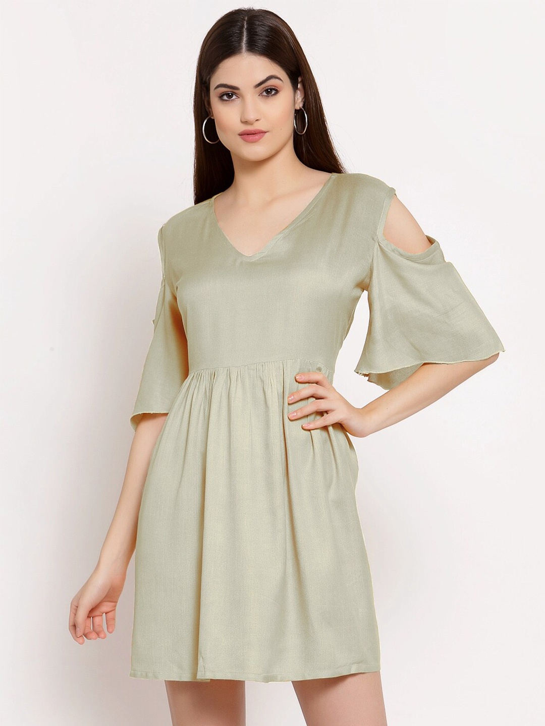 

PATRORNA Cold-Shoulder Sleeves Cotton Dress, Off white