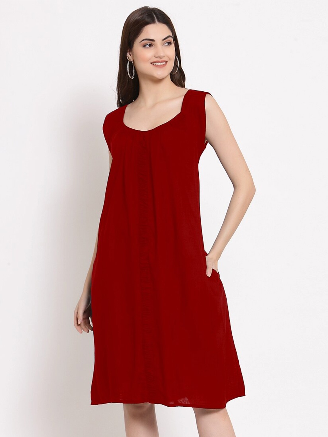 

PATRORNA Sleeveless A-Line Cotton Dress, Maroon
