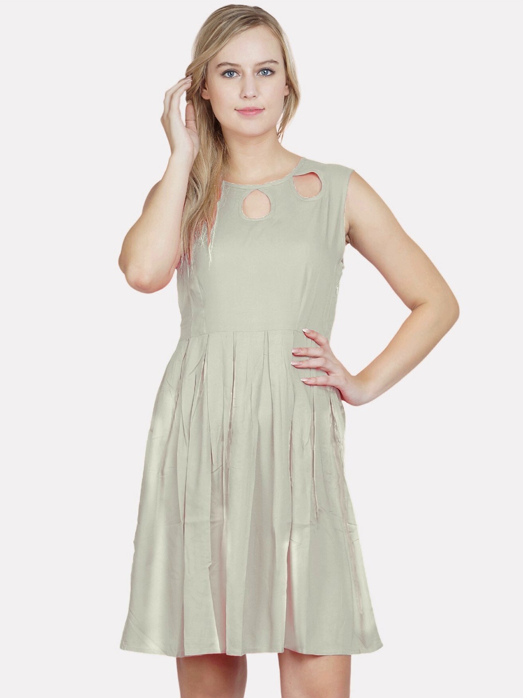 

PATRORNA Cotton Fit & flare Dress, Off white