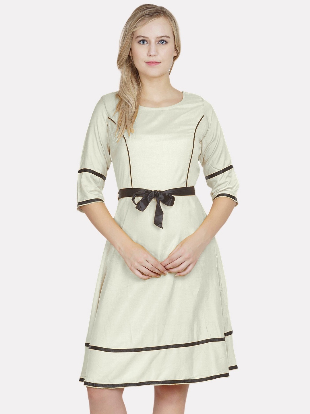 

PATRORNA Cotton Fit & flare Dress, Off white