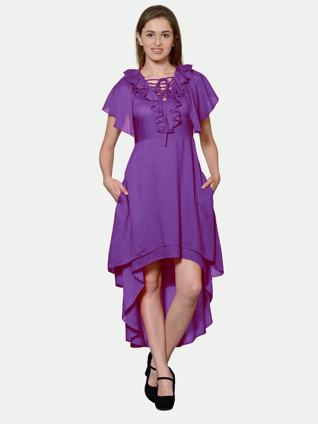 

PATRORNA Tie-Up Neck Cotton Dress, Purple