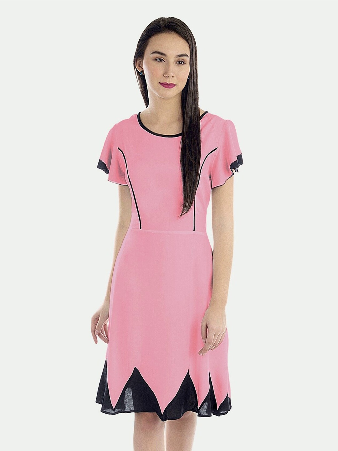 

PATRORNA Lace Insert Cotton A-Line Dress, Pink