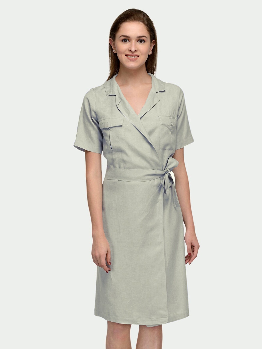

PATRORNA Wrap Cotton Dress, Grey