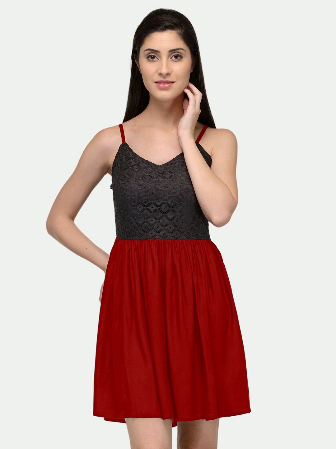 

PATRORNA Self Design Cotton Dress, Black