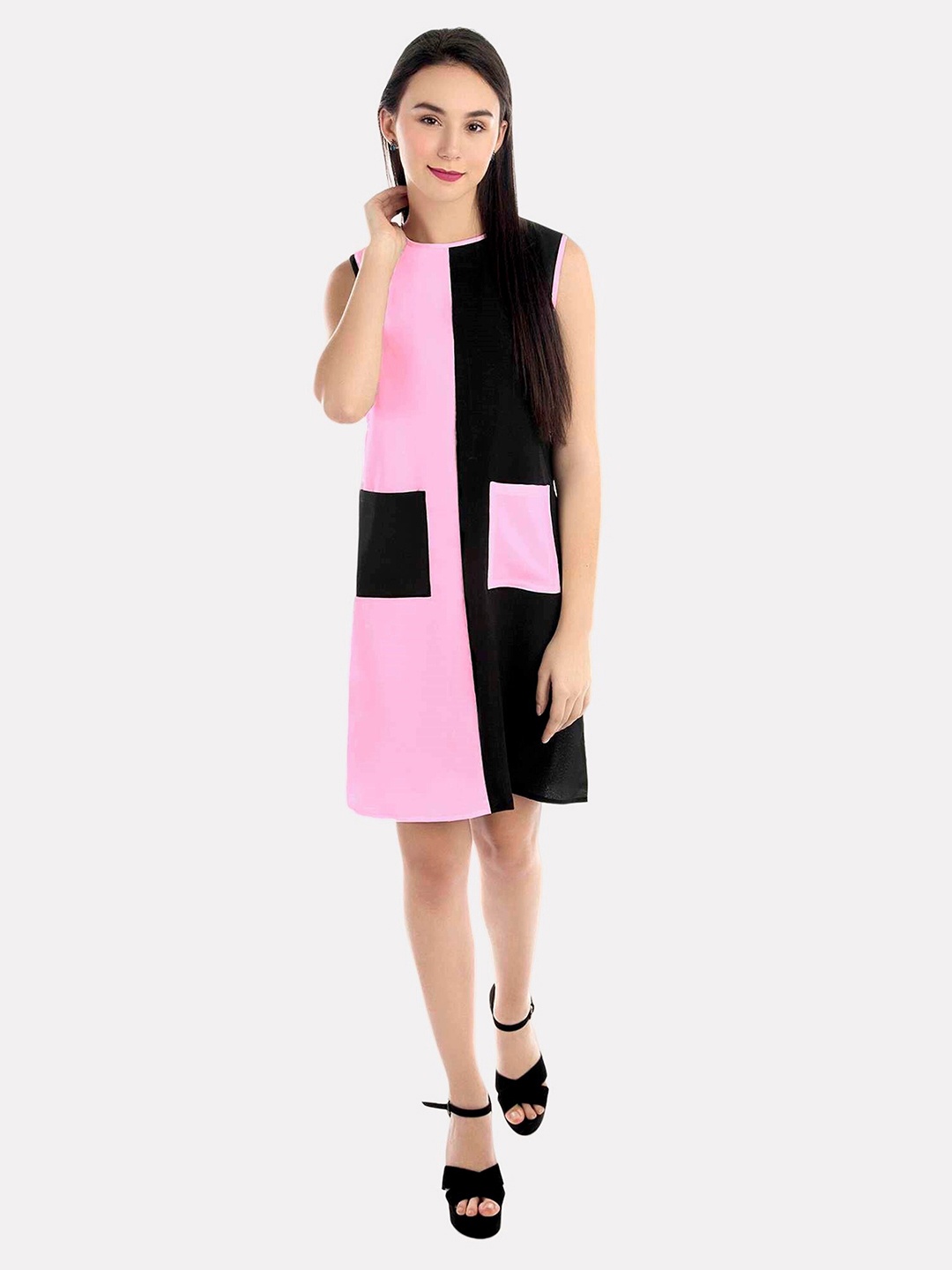 

PATRORNA Colourblocked A-Line Cotton Dress, Pink