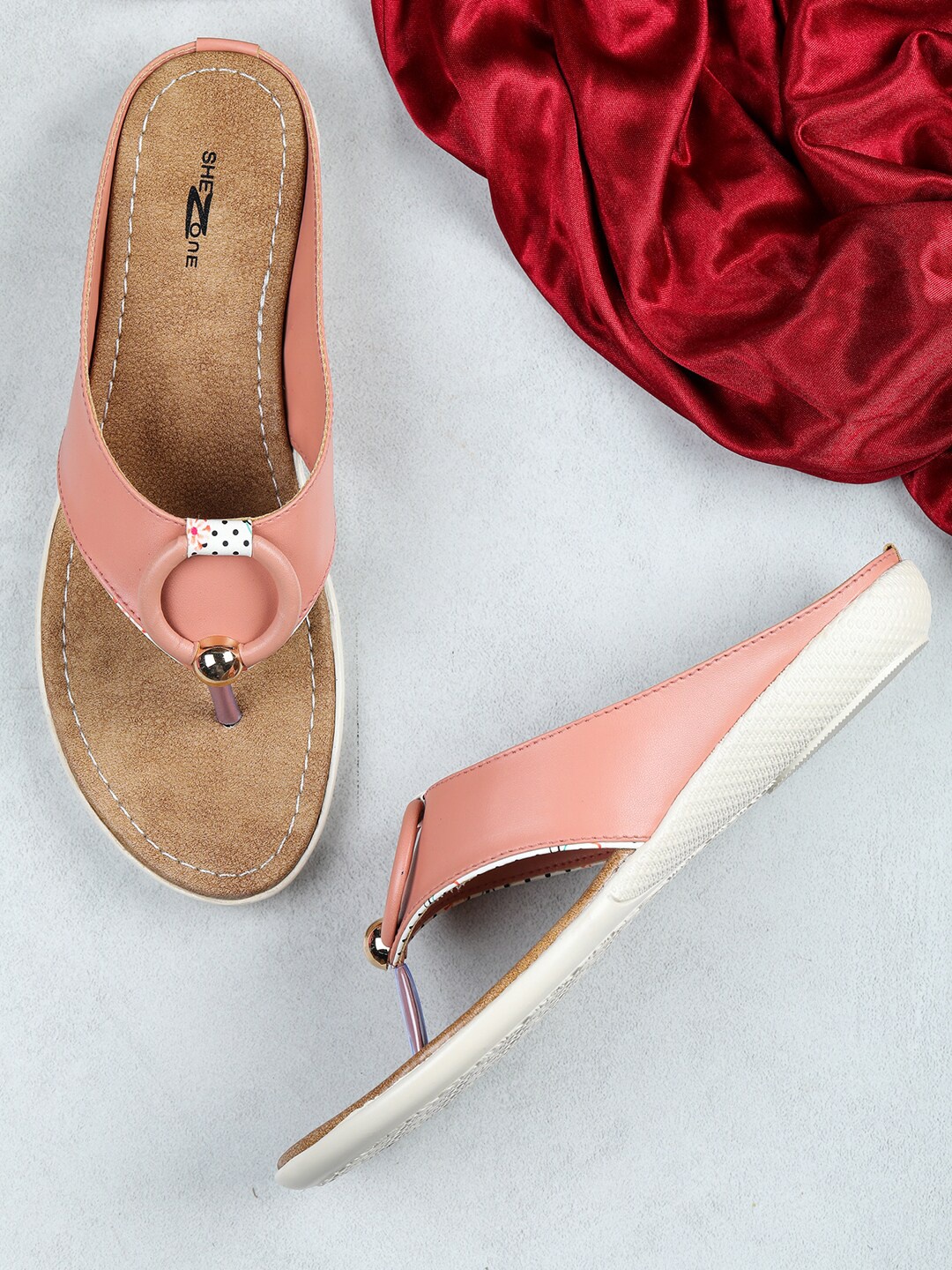 

Shezone Women T-Strap Flats, Peach