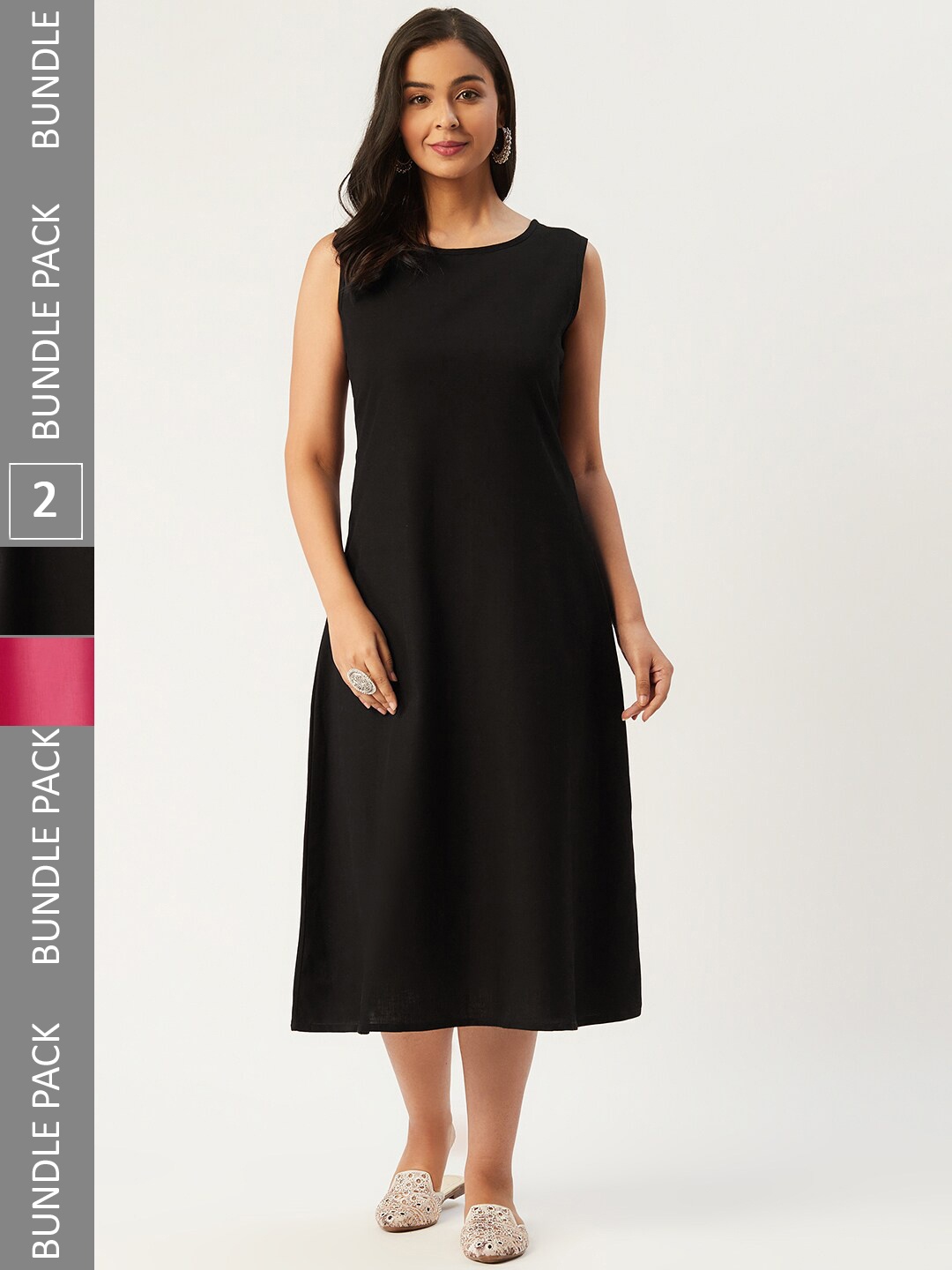 

Molcha Pack of 2 A-Line Midi Pure Cotton Dresses, Pink