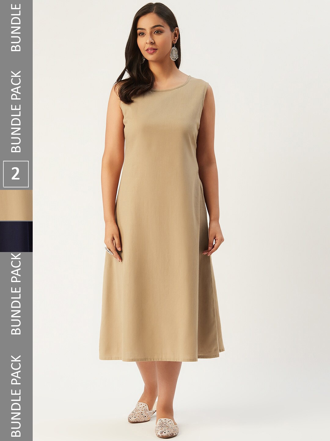 

Molcha A-Line Midi Cotton Dress, Beige