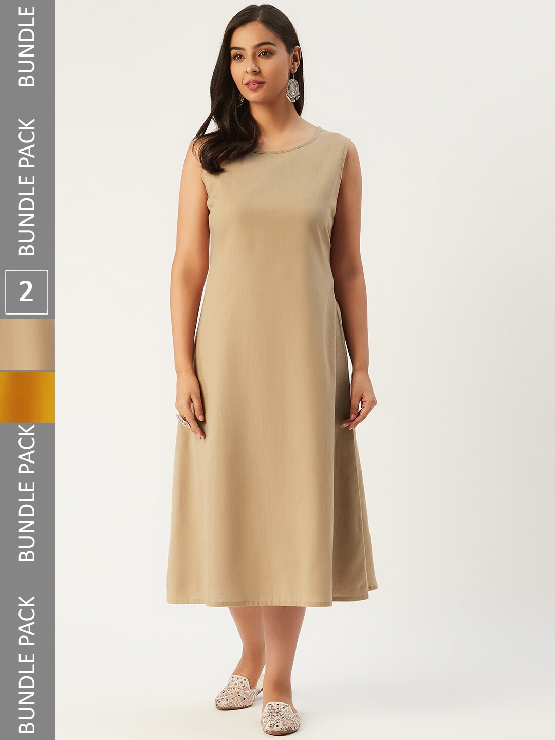 

Molcha A-Line Midi Cotton Dress, Beige