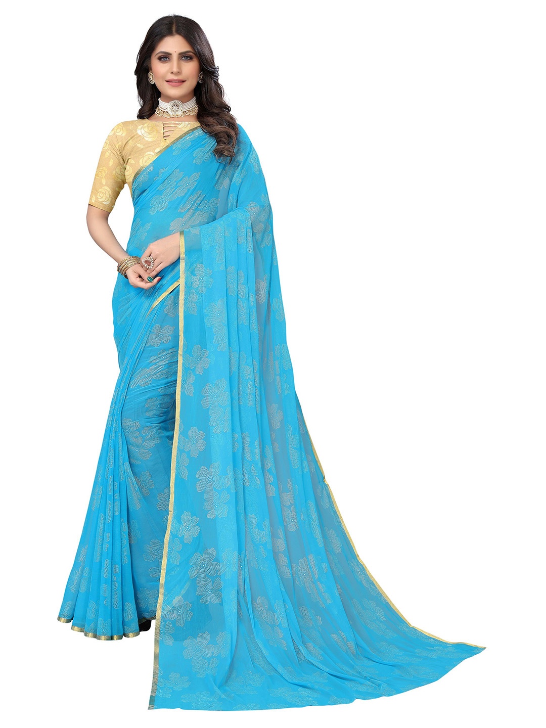 

Nimayaa Floral Pure Chiffon Saree, Blue