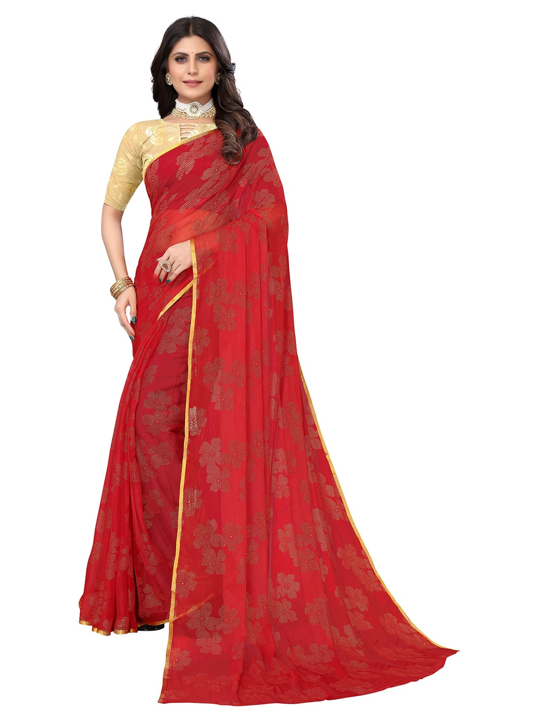 

Nimayaa Floral Embellished Pure Chiffon Saree, Maroon