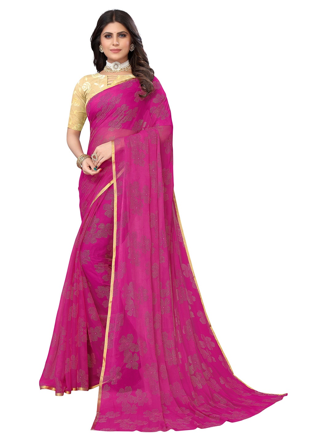 

Nimayaa Floral Embellished Pure Chiffon Saree, Purple