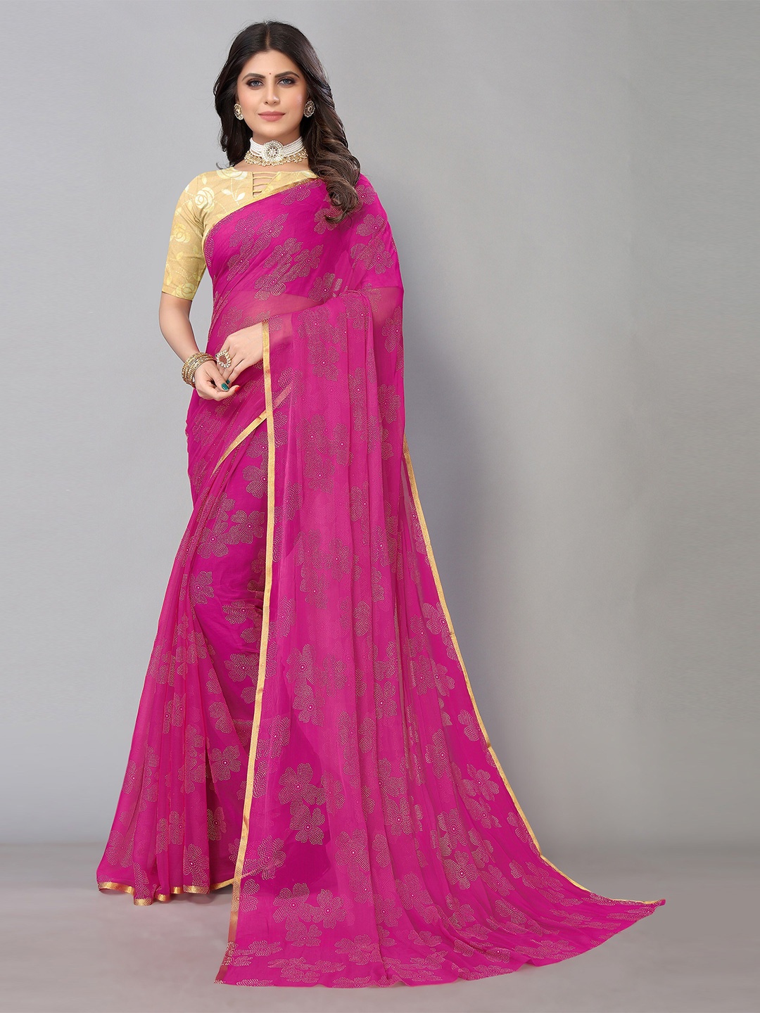 

KALINI Floral Pure Chiffon Saree, Purple