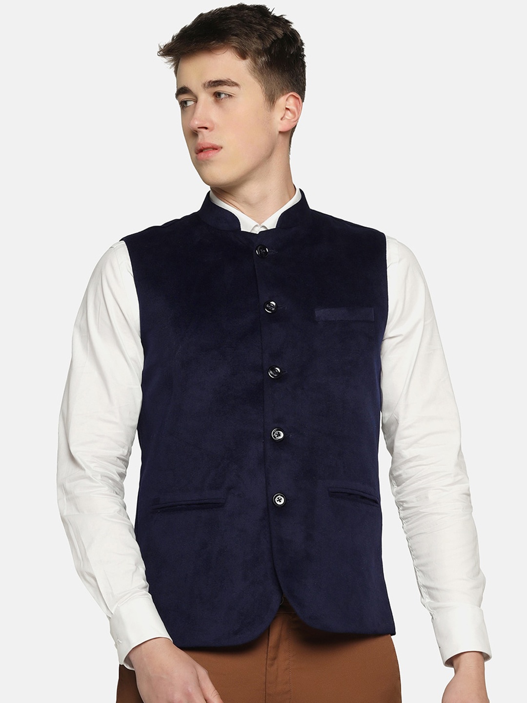 

TAHVO Men Velvet Nehru Jackets, Blue