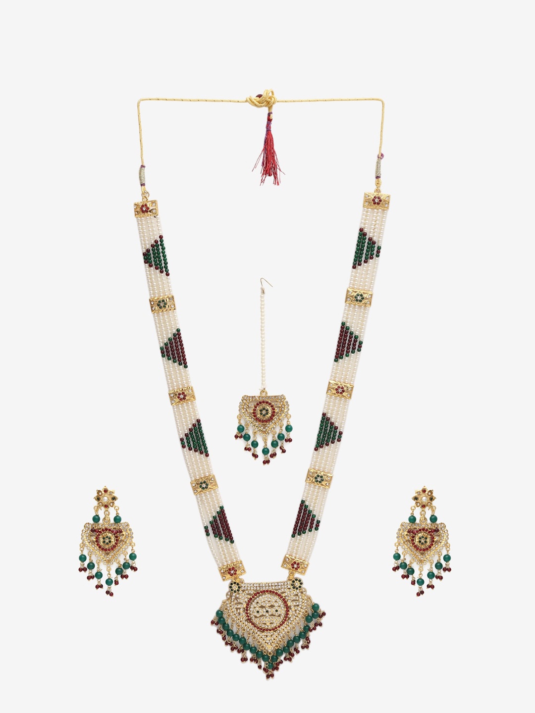 

Dhrohar Gold-Plated Kundan-Studded & Pearl Beaded Jewellery Set