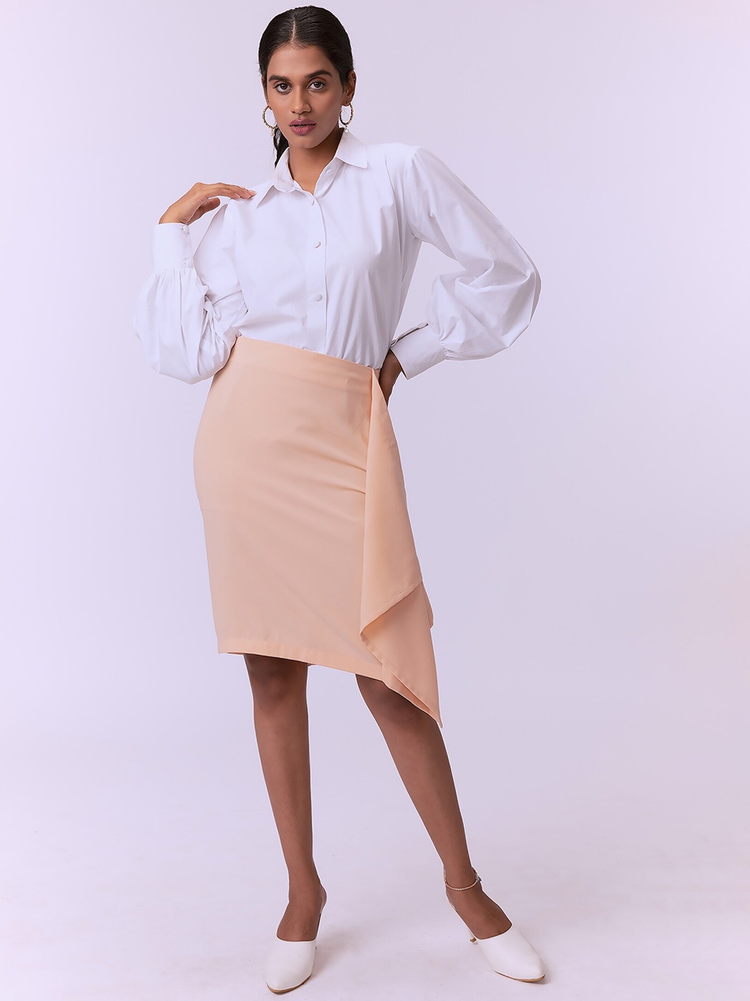 

NOT SO PINK Women Knee Length Slim-Fit Skirts, Peach
