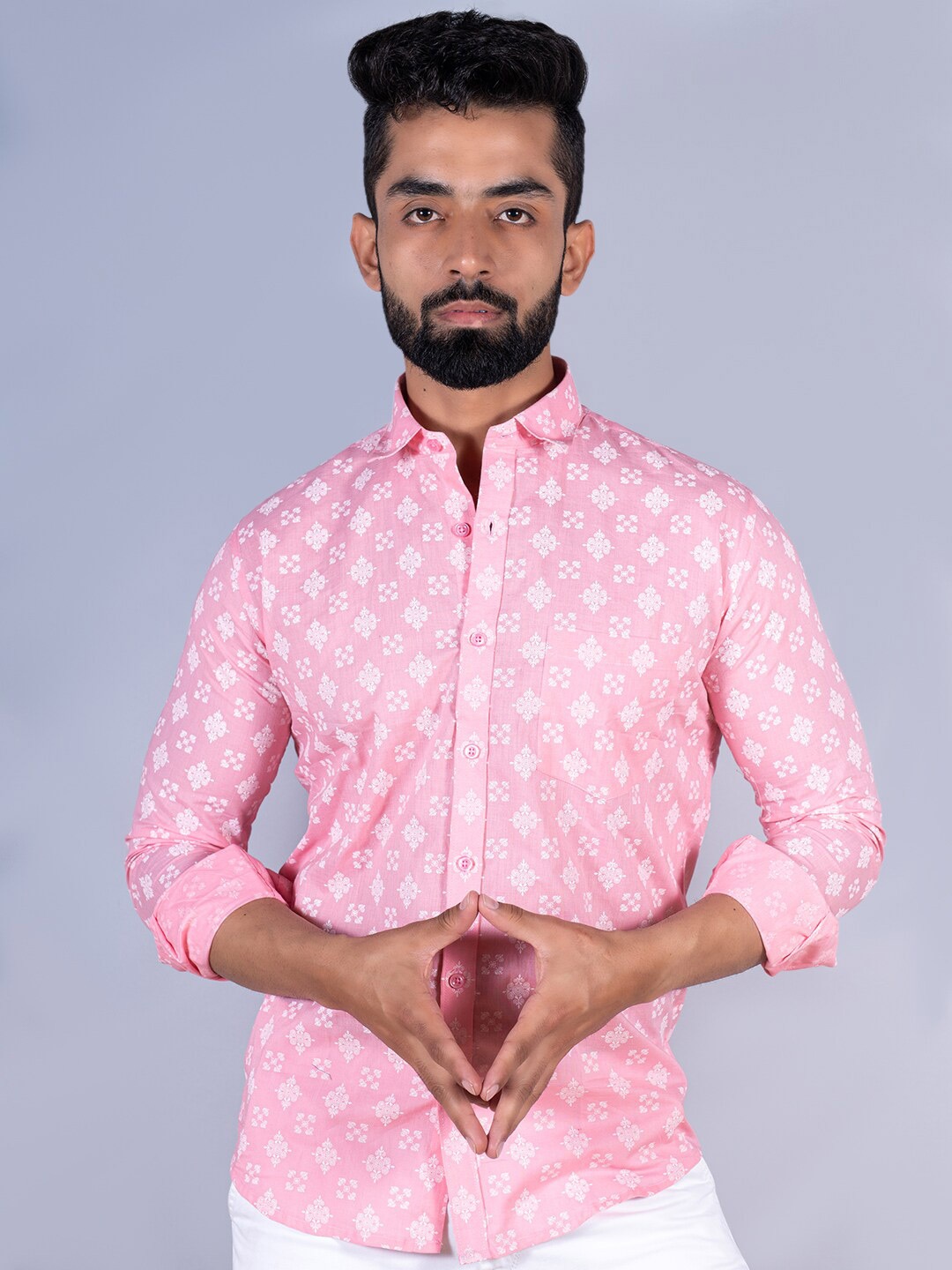 

Tistabene Men Printed Cotton Casual Shirt, Pink