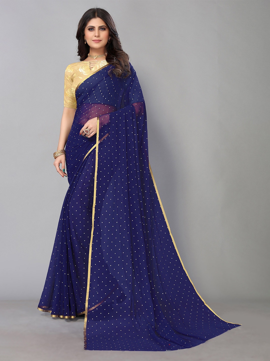 

KALINI Pure Chiffon Saree, Navy blue