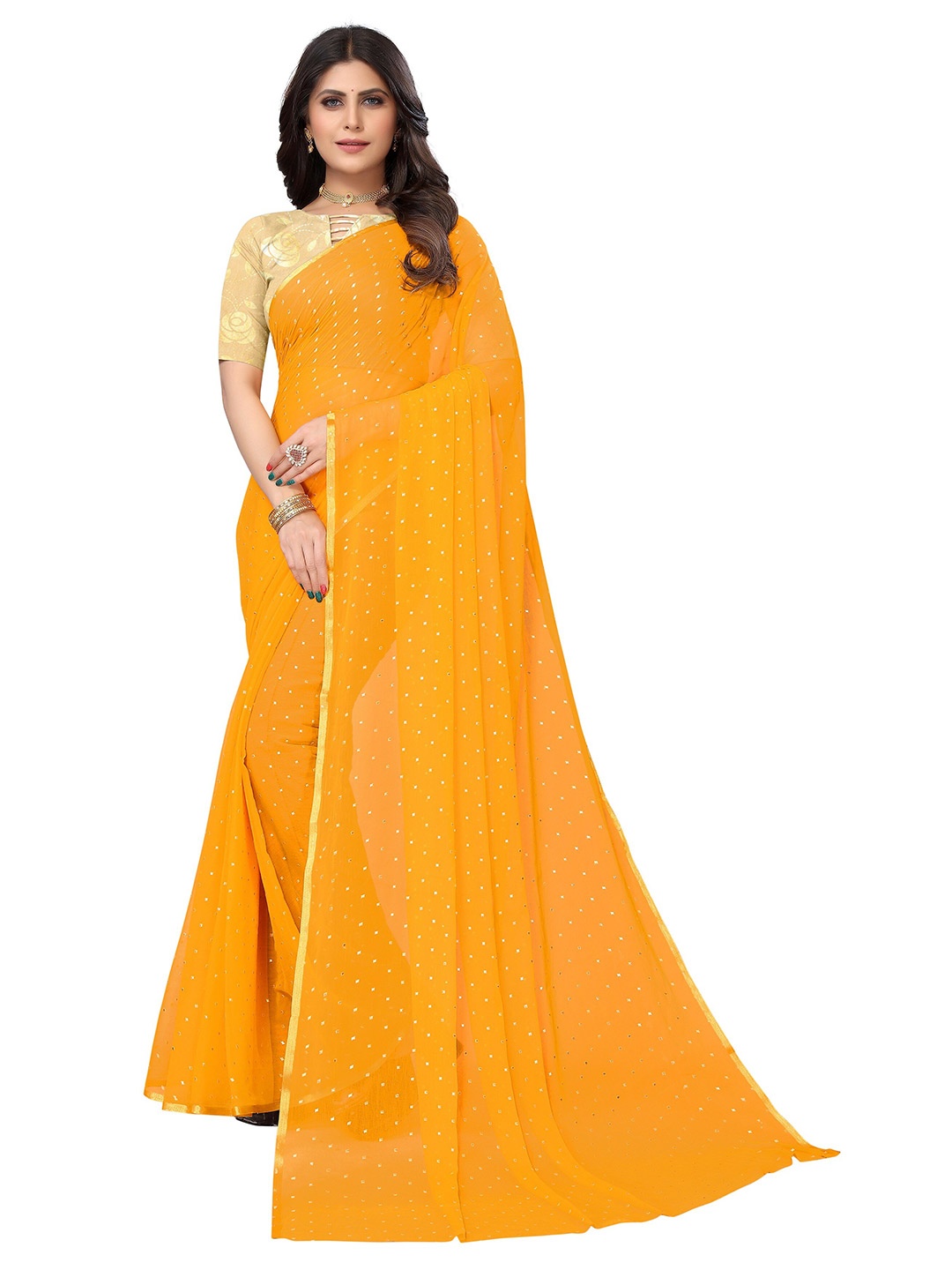 

Nimayaa Printed Pure Chiffon Saree, Mustard