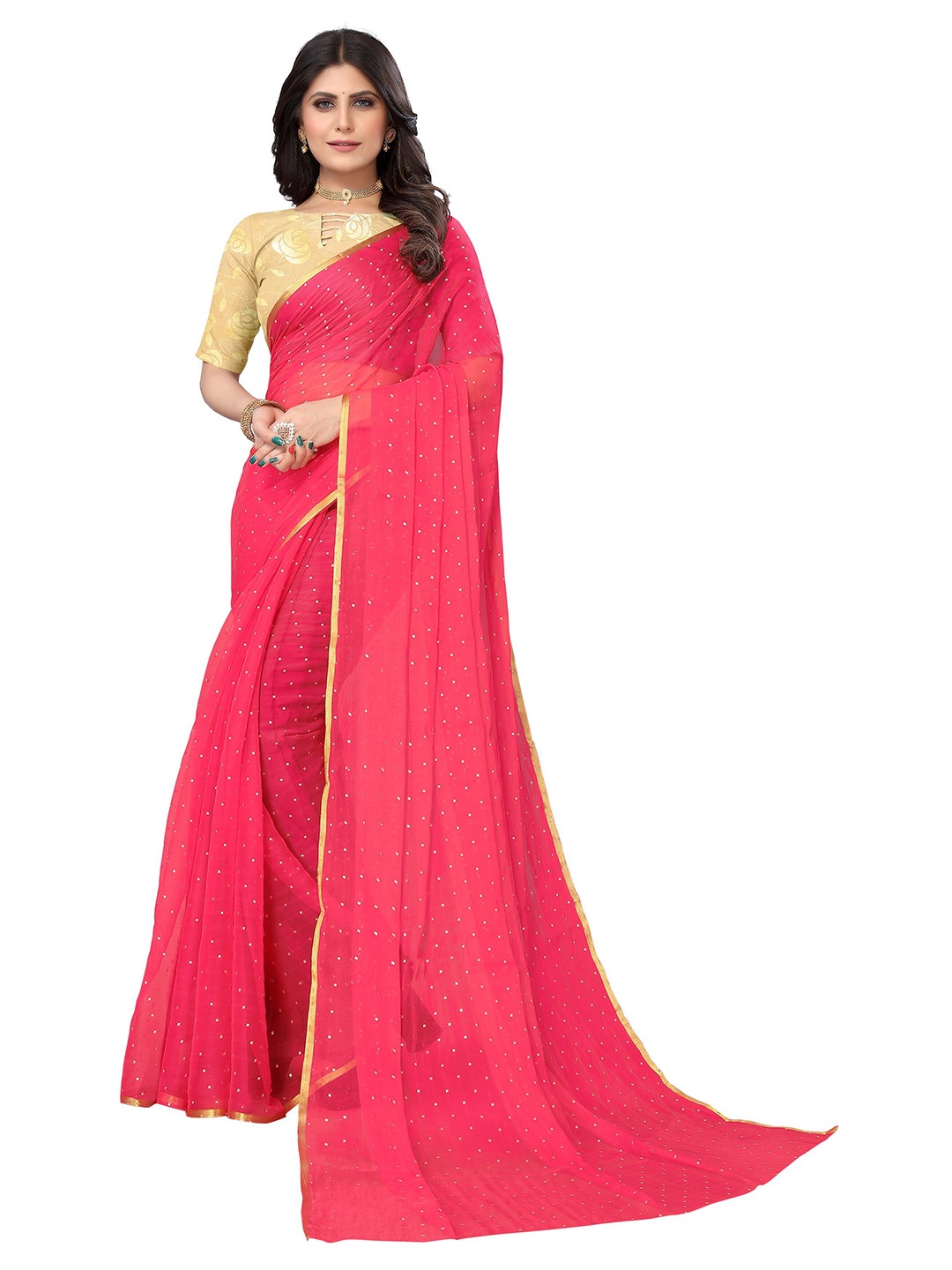 

Nimayaa Geometric Printed Pure Chiffon Saree, Pink