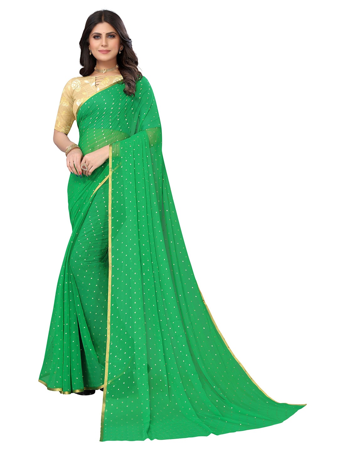 

Nimayaa Geometric Printed Pure Chiffon Saree, Green