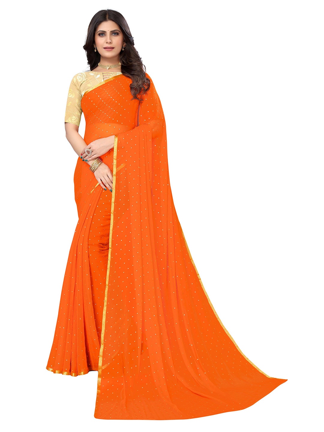 

Nimayaa Geometric Printed Pure Chiffon Saree, Orange