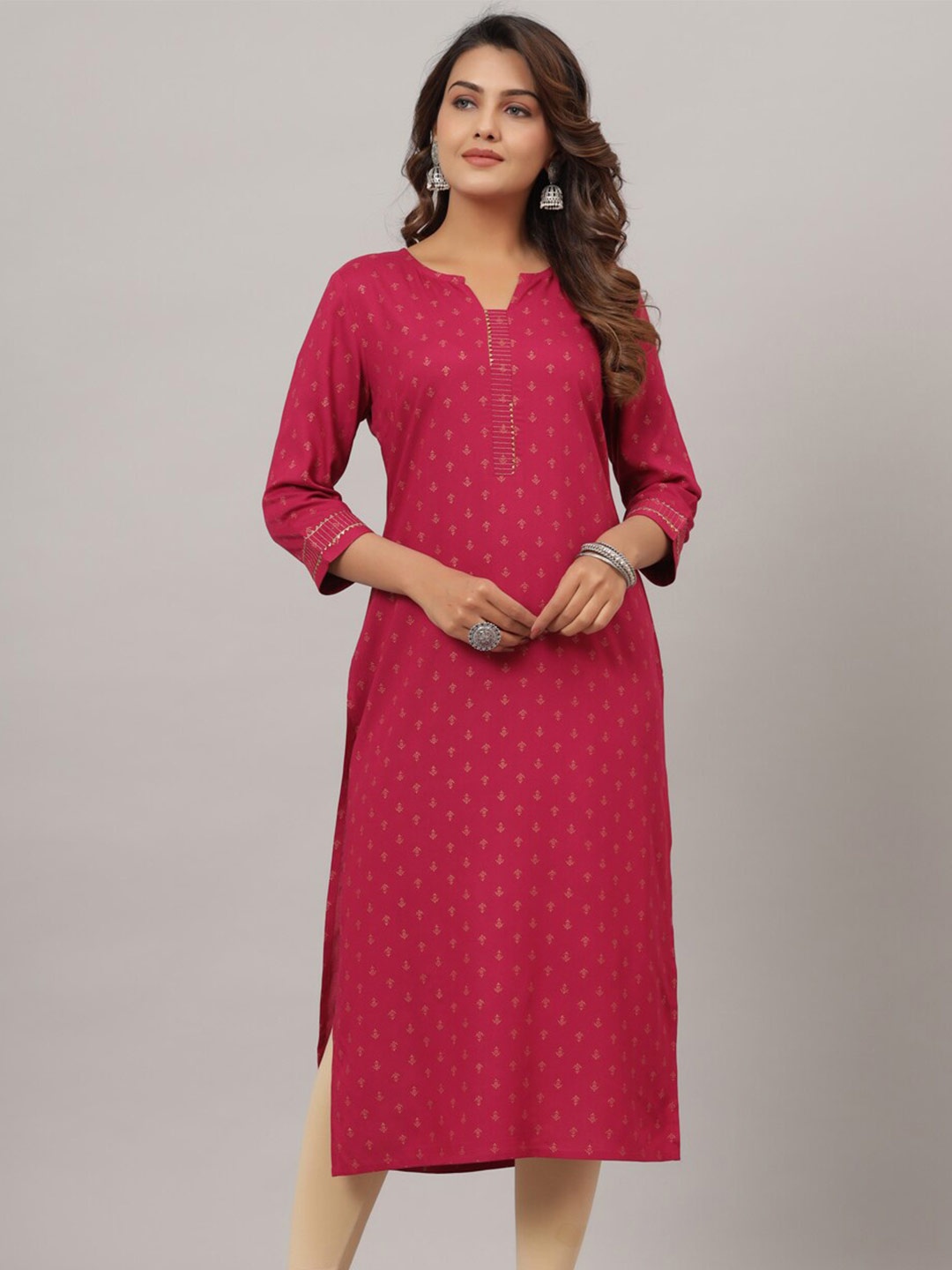 

CRAFTED FOR YOU Women Red Ethnic Motifs Printed Gotta Patti Kurta