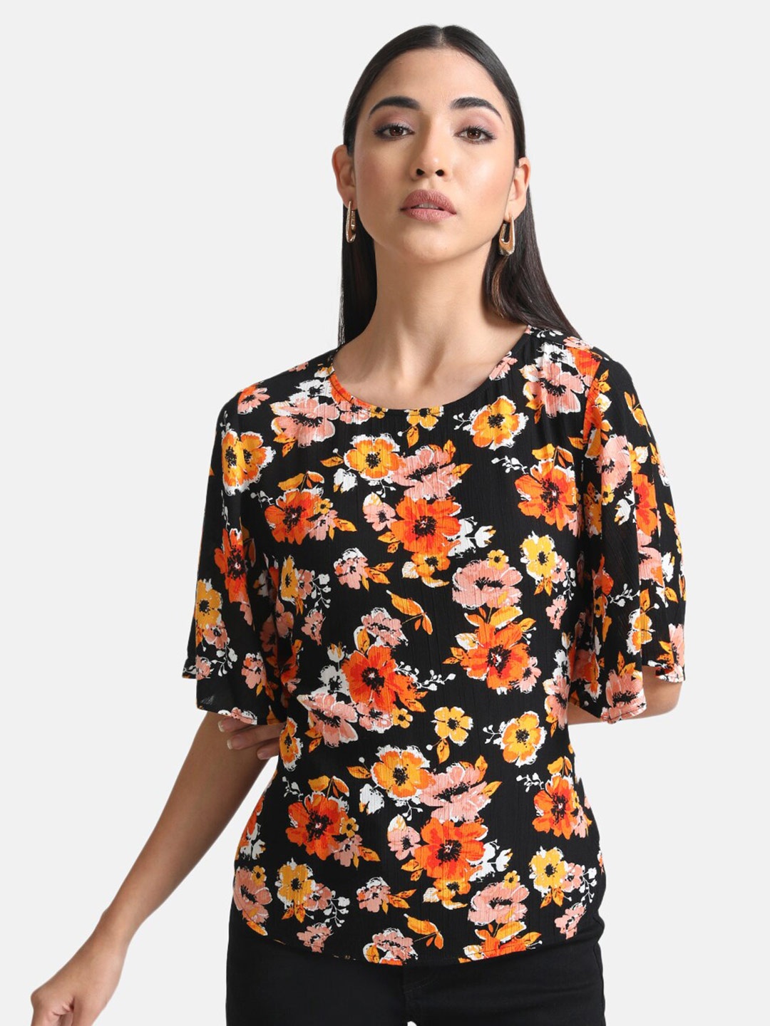 

Kazo Women Floral Print Top, Black