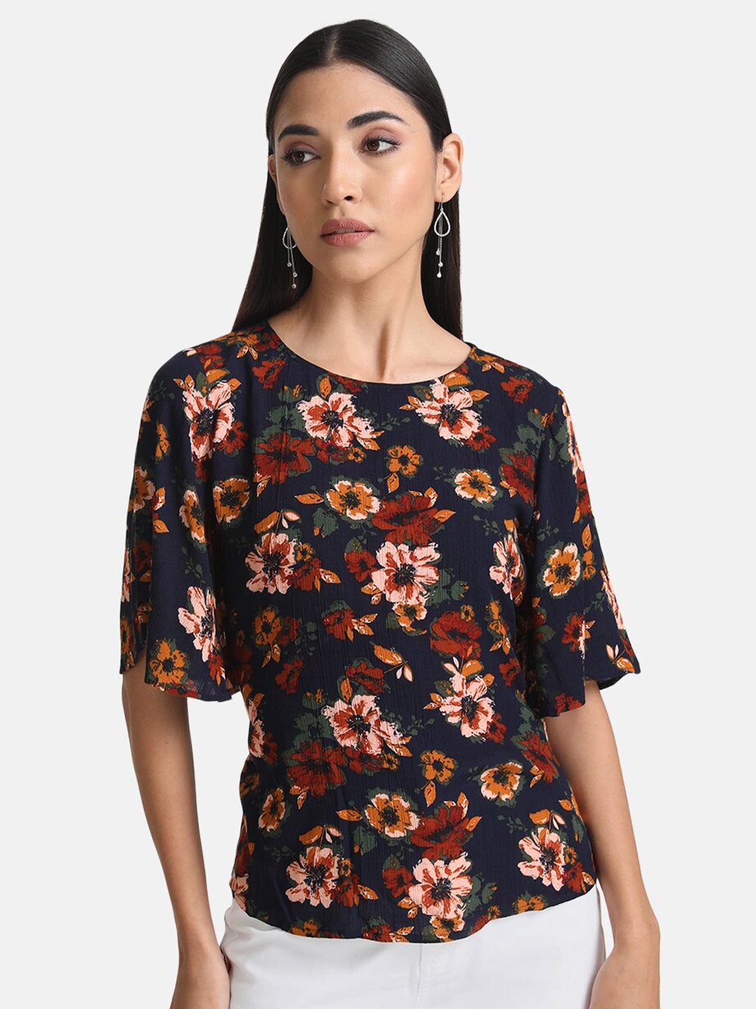 

Kazo Women Floral Print Top, Navy blue