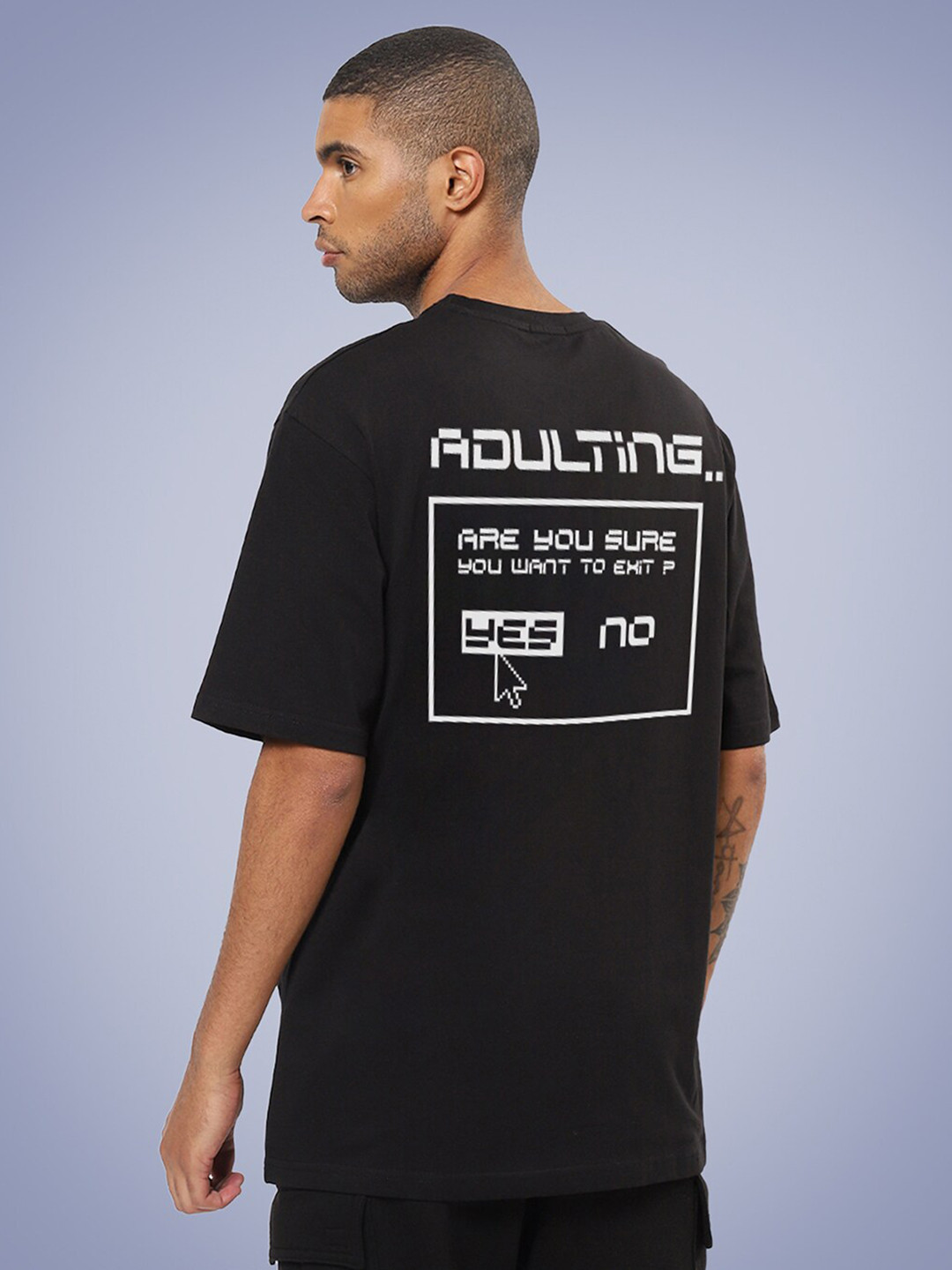 

Mad Over Print Men Typography Printed Loose Cotton T-shirt, Black