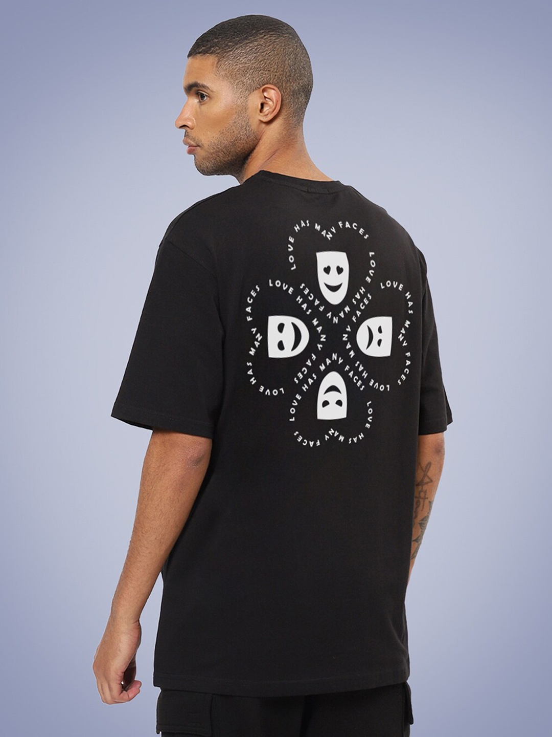 

Mad Over Print Men Typography Printed Oversized Cotton T-shirt, Black