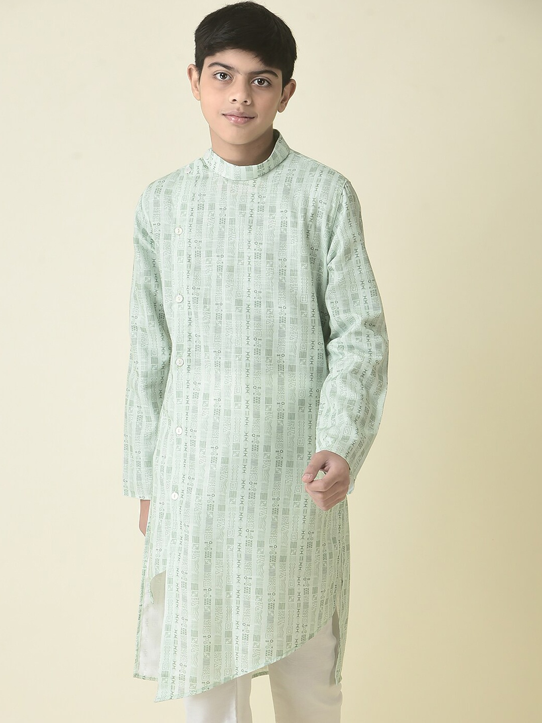 

TABARD Boys Tribal Printed Cotton Kurta, Green
