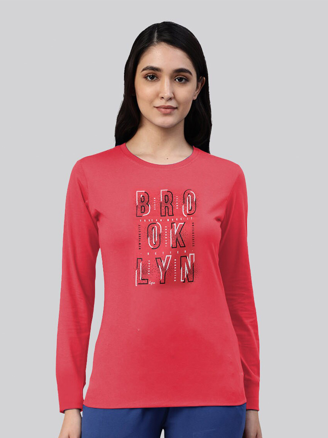 

LYRA Women Typography Printed Bio Finish T-shirt, Red