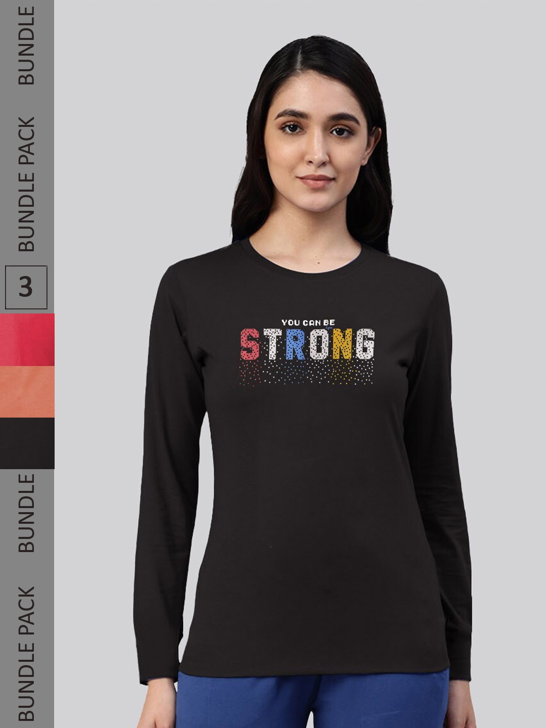 

LYRA Women Pack Of 3 Typography Printed Bio Finish Cotton T-shirt, Black