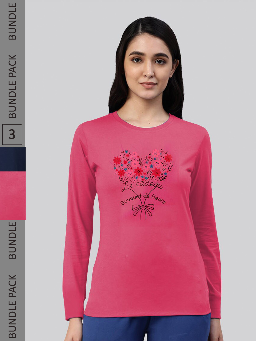 

LYRA Women Pack Of 3 Typography Printed Bio Finish Cotton T-shirt, Pink