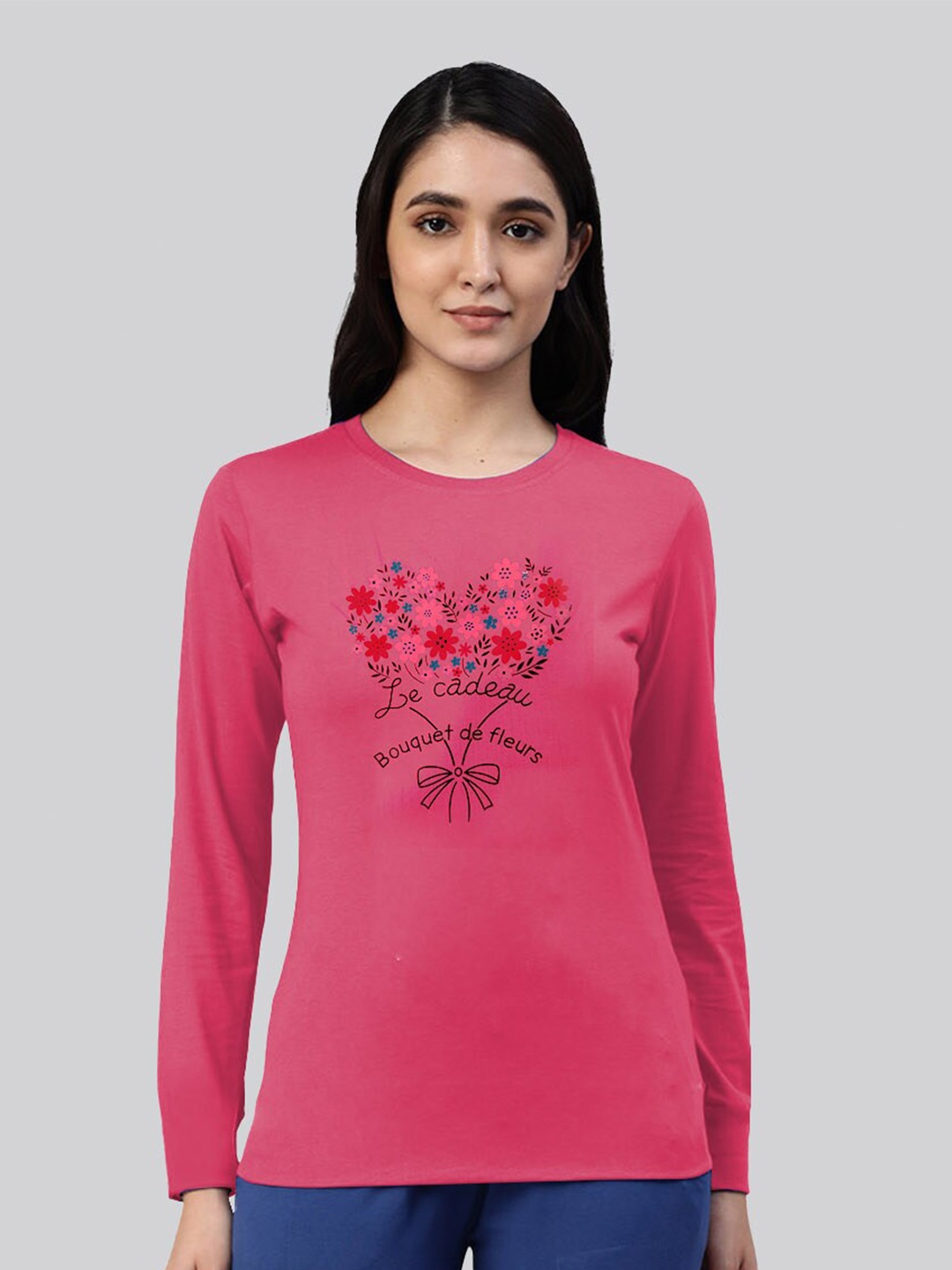 

LYRA Women Floral Printed Bio Finish Cotton T-shirt, Pink