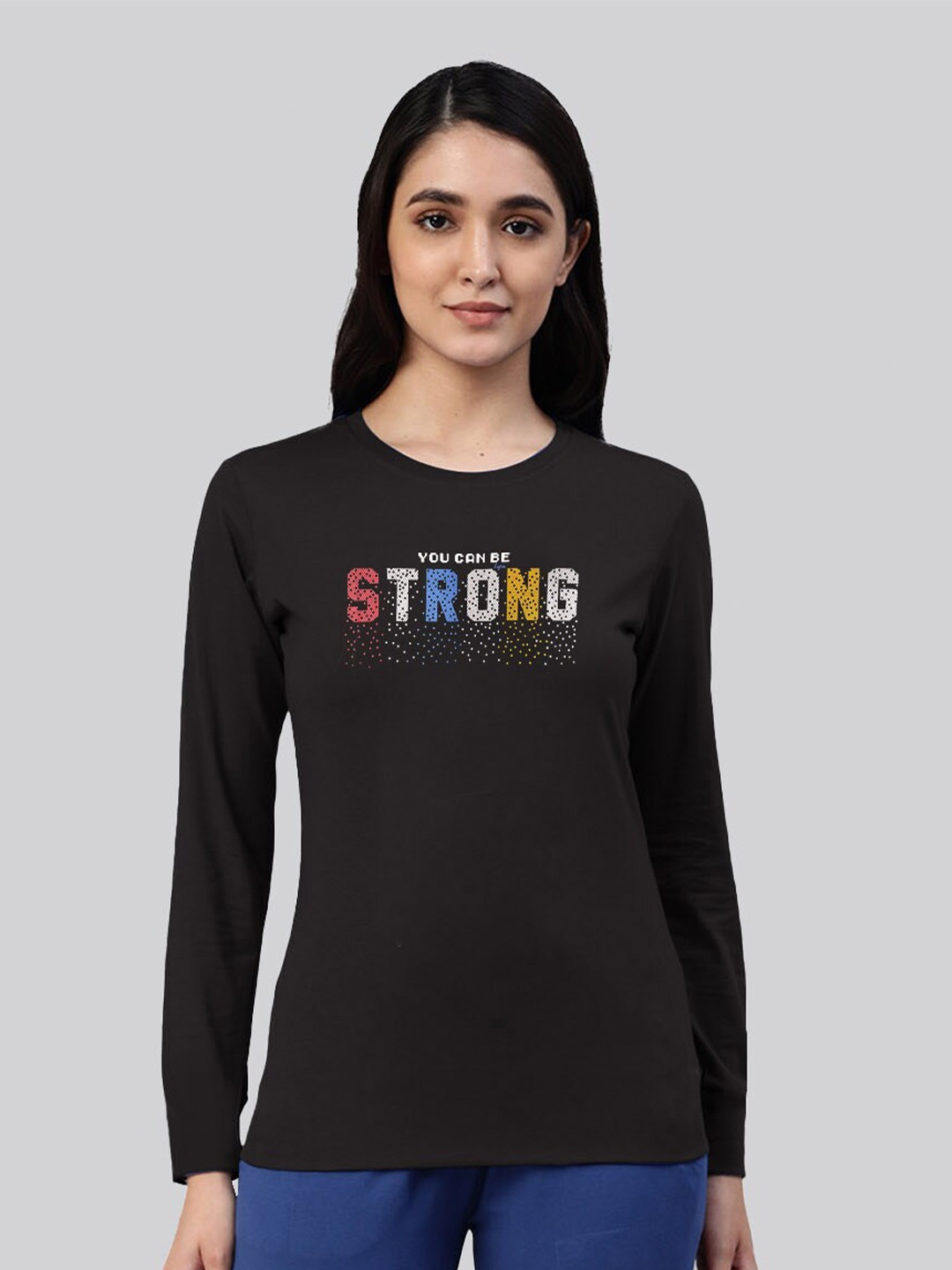 

LYRA Women Typography Printed Bio Finish Cotton T-shirt, Black