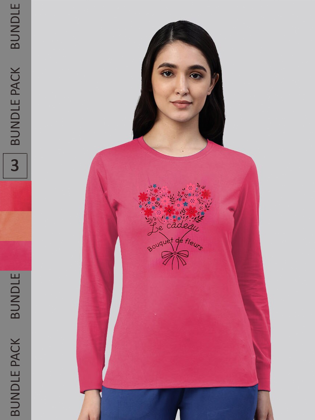 

LYRA Pack Of 3 Women Floral Printed Bio Finish Cotton T-shirt, Pink
